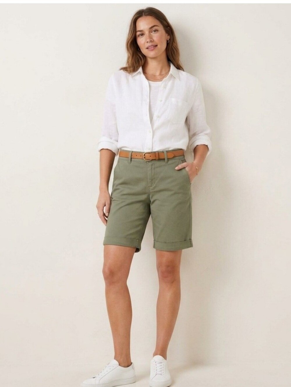 NWT Loft Olive Green Roll-Cuff Bermuda Shorts